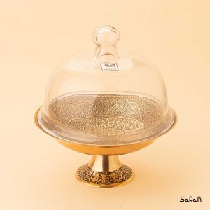 شیرینی خوری درب شیشه ای برنجی هندی طلایی انتیک