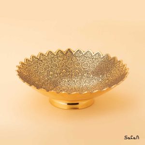 شیرینی خوری پایه دار برنجی هندی طلایی انتیک