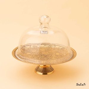 شیرینی خوری درب شیشه ای برنجی هندی طلایی انتیک