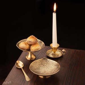 ست پذیرایی برنجی هندی طلایی سیاه قلم انتیک