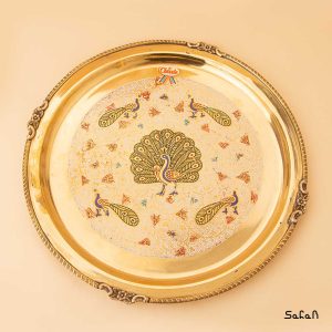 سینی برنجی هندی طلایی میناکاری