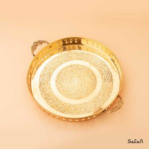 سینی برنجی هندی طلایی دسته دار