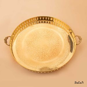 سینی برنجی هندی طلایی دسته دار
