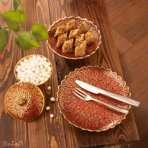 ست پذیرایی برنجی هندی طلایی میناکاری