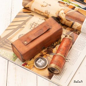 دوربین تلسکوپی برنجی هندی طلایی جعبه دار کیف دار