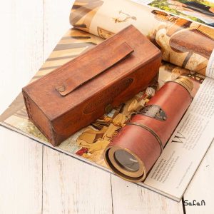 دوربین تلسکوپی برنجی هندی طلایی جعبه دار کیف دار