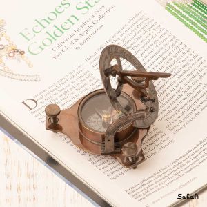 قطب نما برنجی هندی طلایی جعبه دار کیف دار