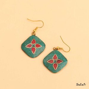 گوشواره زیورالات هندی برنجی طلایی دست ساز زنانه