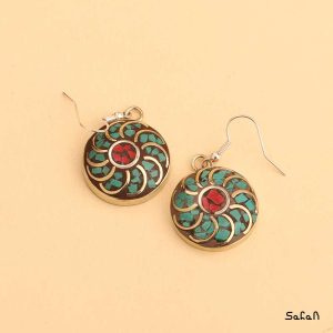 گوشواره زیورالات هندی برنجی طلایی دست ساز زنانه
