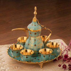 ست قهوه خوری دله کاپ هندی برنجی میناکاری
