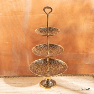شیرینی خوری سه طبقه هندی برنجی میناکاری طلایی طرح انگور