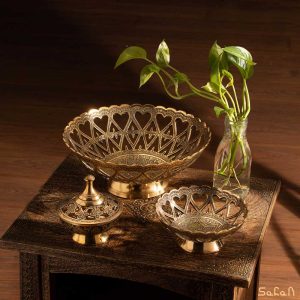 میوه خوری برنجی هندی طلایی سیاه قلم انتیک