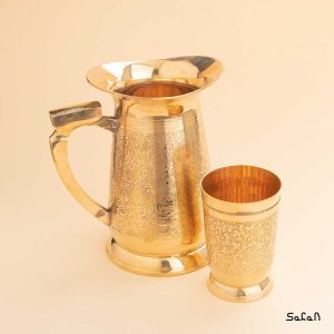 ست پارچ و لیوان برنجی هندی طلایی میناکاری