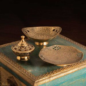 ست برنجی هندی طلایی انتیک سیاه قلم