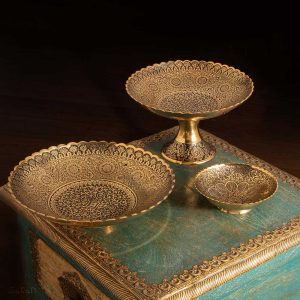 ست برنجی هندی طلایی انتیک سیاه قلم