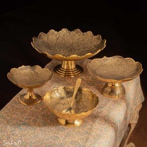 ست پذیرایی برنجی هندی طلایی انتیک سیاه قلم