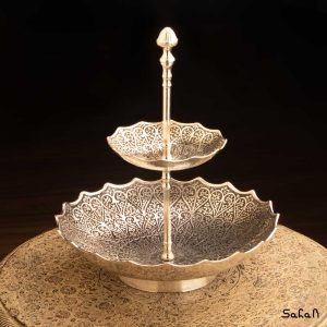 شیرینی خوری دو طبقه نقره ای برنجی هندی